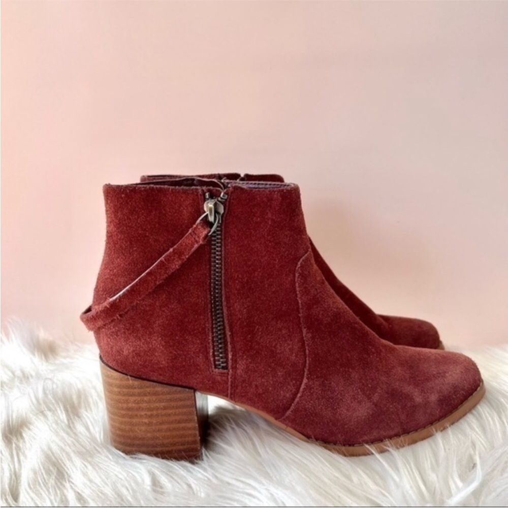 Sole Society Everleigh Burgundy Suede Leather Double Zip Casual Ankle Booties